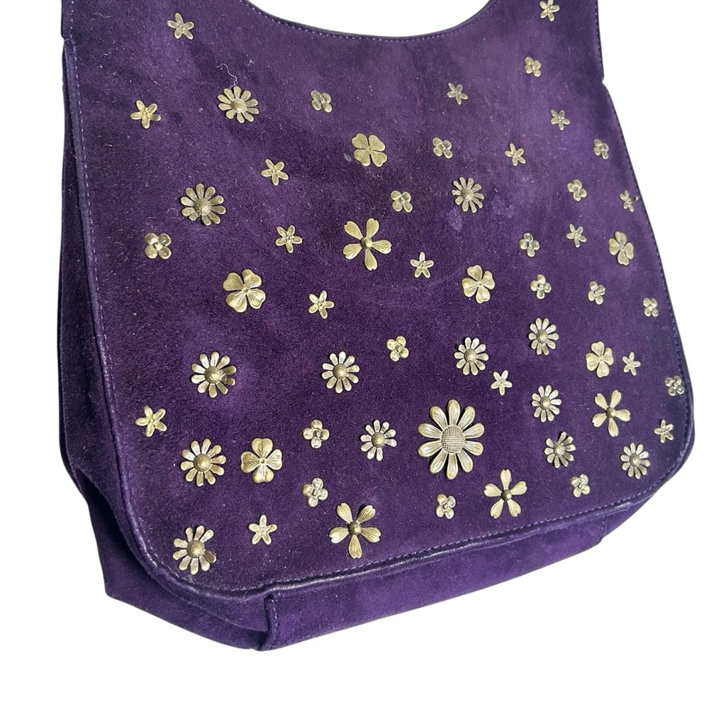 Moschino Purple Suede Floral Studded Shoulder Bag - Picture 2 of 12